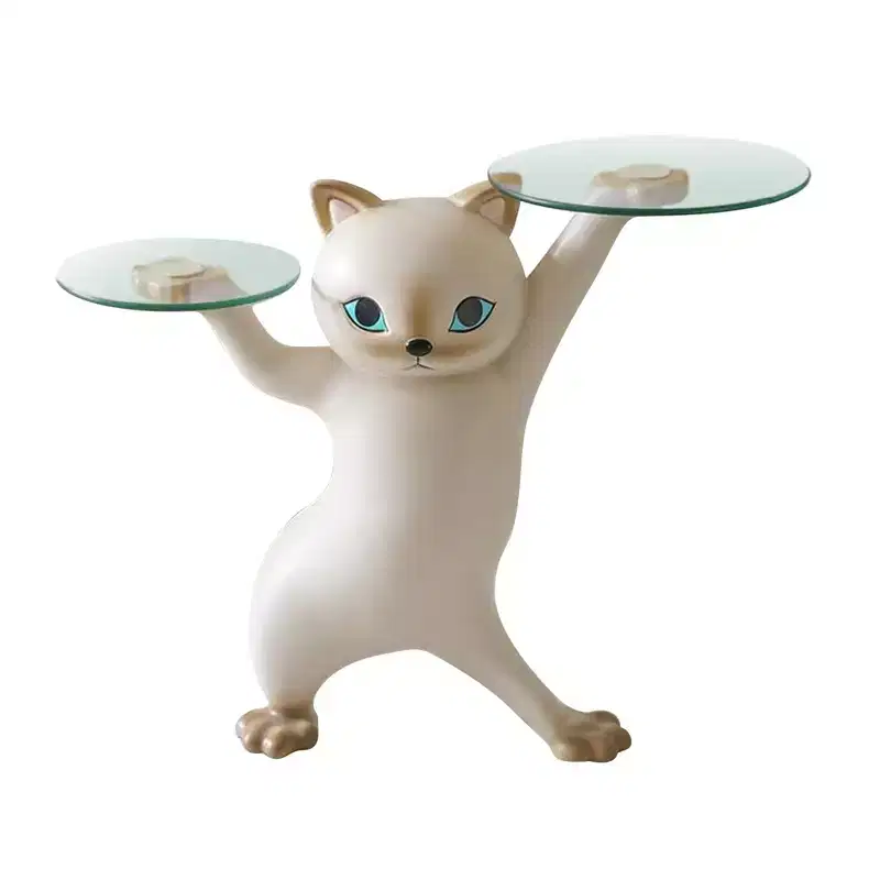 ERGONOMIC,Enchanting Cat Side Table,23.87W x 7.87D x 19.69H,Glass Tray