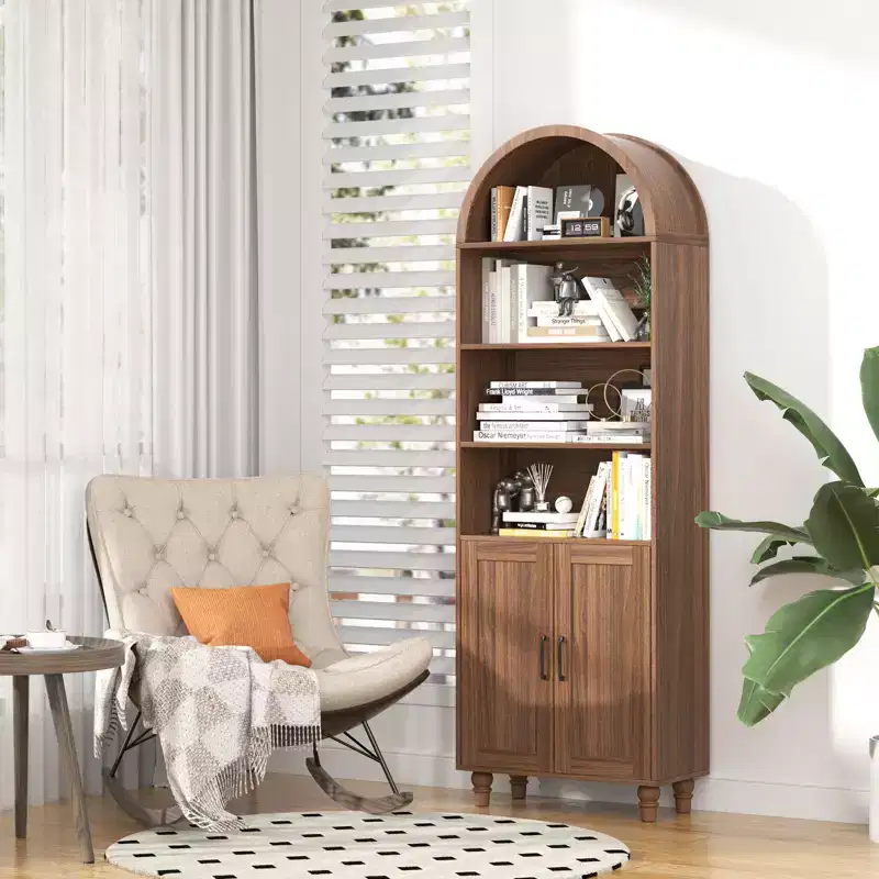 MDF Arched Bookshelf with 2 Doors & Adjustable Shelves 23.6''W x 70.8''H