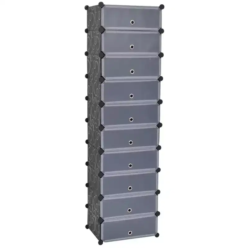 vidaXL Interlocking Shoe Organizer White/Black Cabinet Shelf 10 Compartments