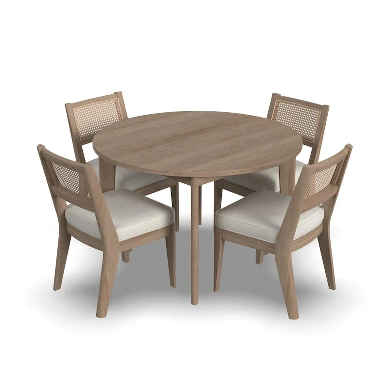 Brentwood 5-Piece Brown Wood Round Table and Cane Back Chair Dining Set - 47 x 30 x 47