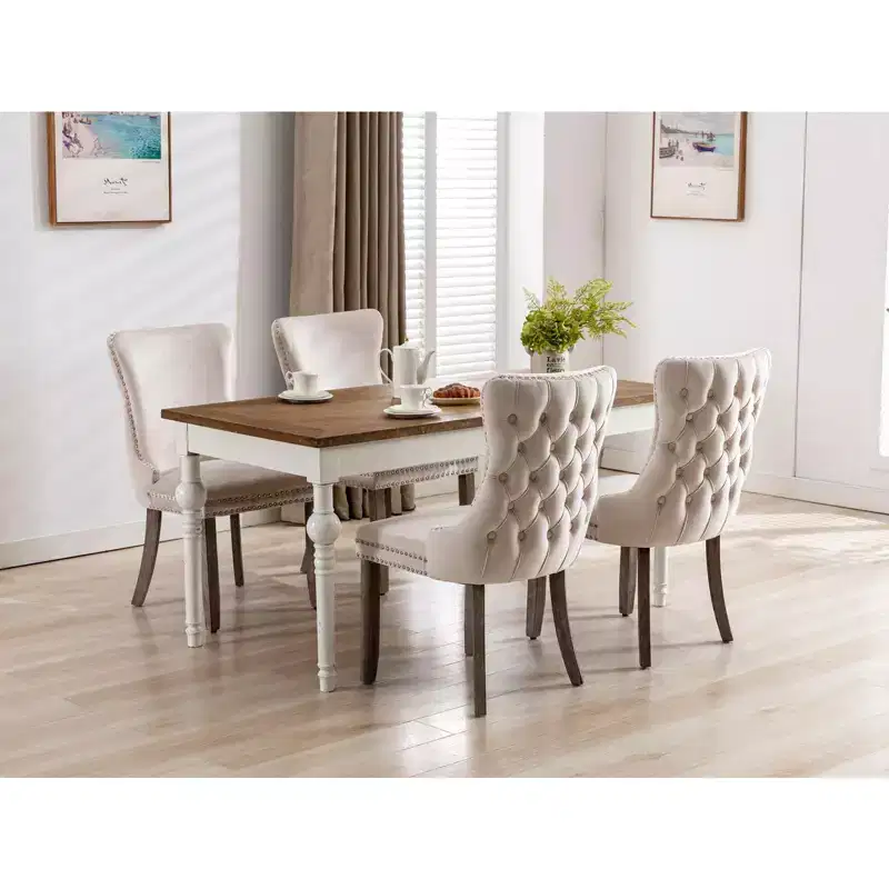 Okak Retro Dining Chairs Set of 2, Comfy Upholstered Wing-Back Chairs with Backstitching Nailhead Trim, Kitchen Chairs with Solid Wood Legs