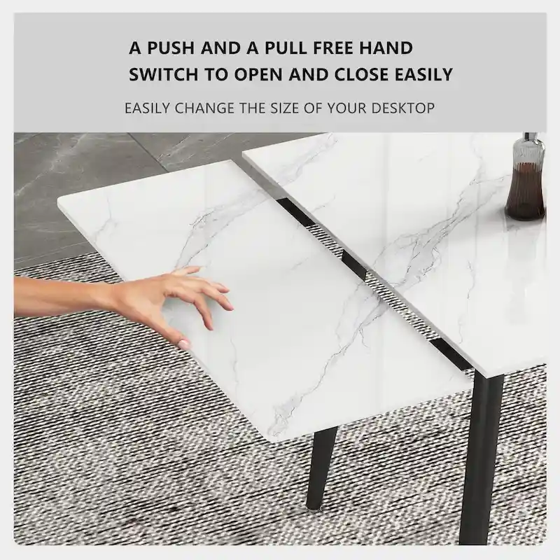5 Piece 62.9 inch to 94.4 inch Extendable Dining Table Set with Sintered Stone Top 4 Chairs