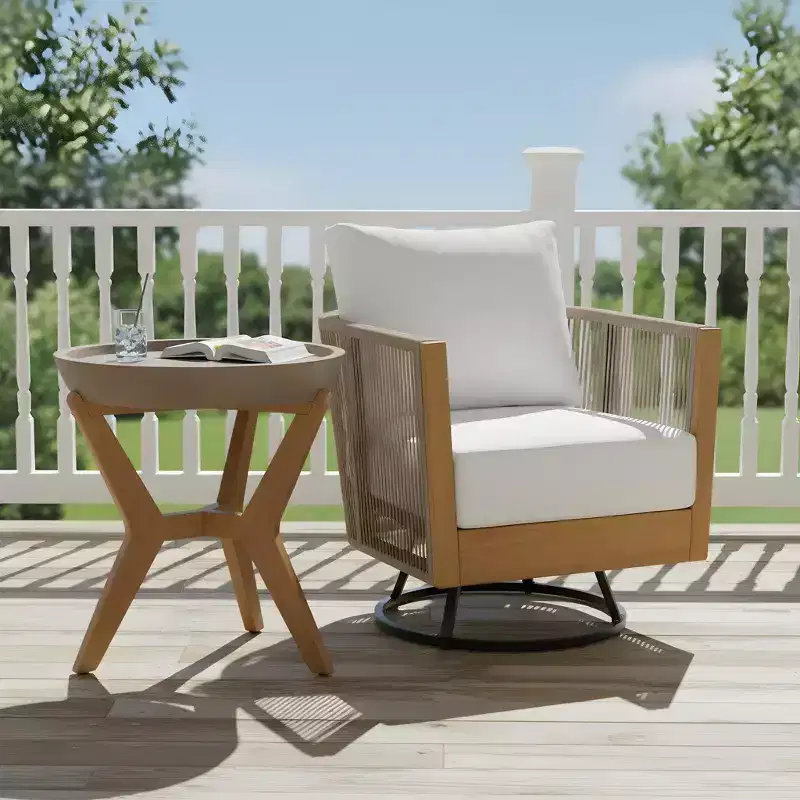 Christopher Knight Home Wei Modern 2 Piece Acacia Patio Swivel Chair and Side Table Set with Handwoven Rope Design