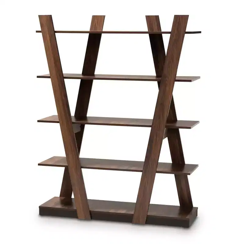 61" 5 Tier Michio Wood Geometric Display Shelf Walnut - Baxton Studio: Sleek, Spacious Storage for Home Office
