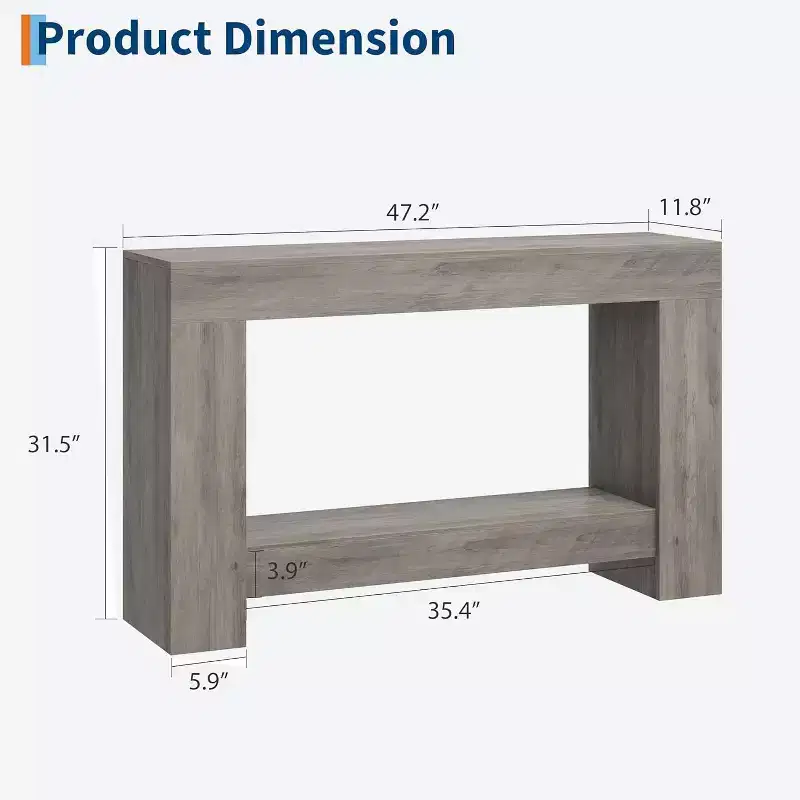 47-Inch Console Table with 2-Tier Storage Shelf
