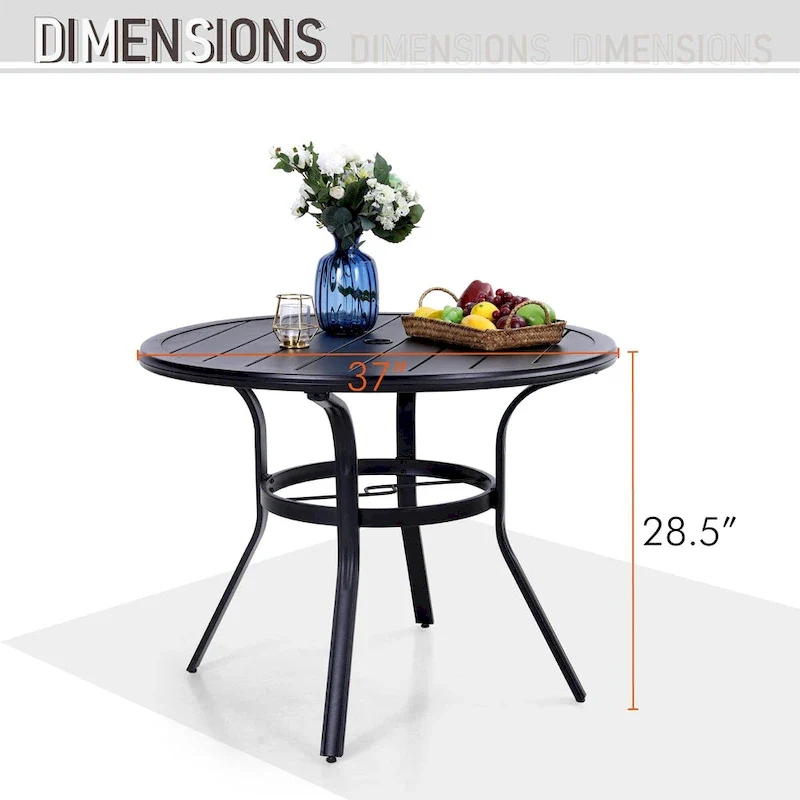 MAISON ARTS 5 Piece Metal Patio Dining Set, 4 Swivel Armrest Chairs with Cushion and 37.8 Round Table with 1.57 Umbrella Hole