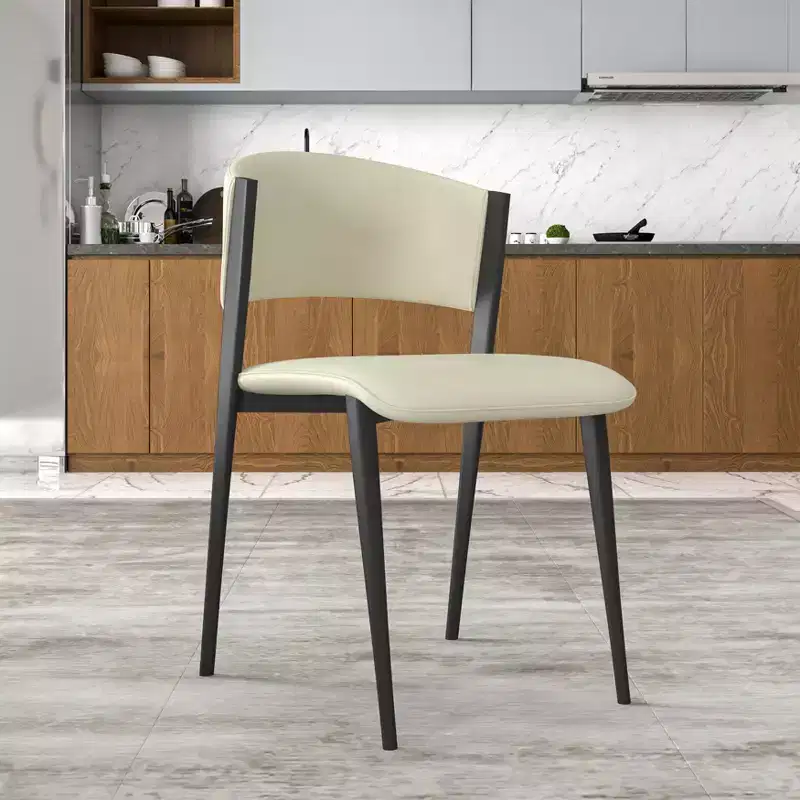 LeisureMod Aspen Series Upholstered Dining Chair in Leather Seats with Black Iron Frame and Legs, Modern Kitchen, Dining Room, Cafe Seating