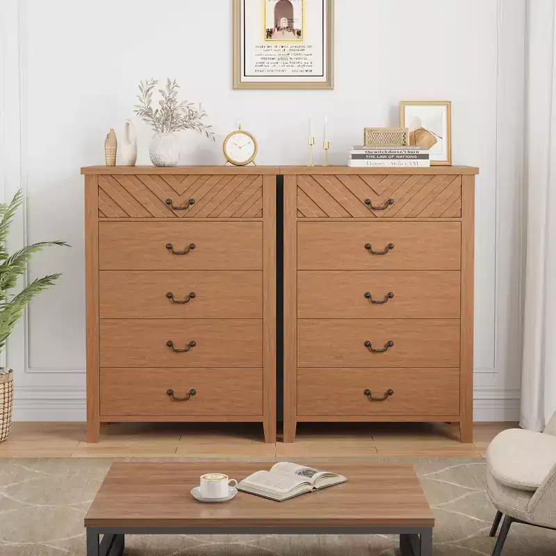 Farmhouse 5 Dresser for Bedroom, 5 Chest of Drawers Nightstand with Elegant V Shape Design,for Bedroom