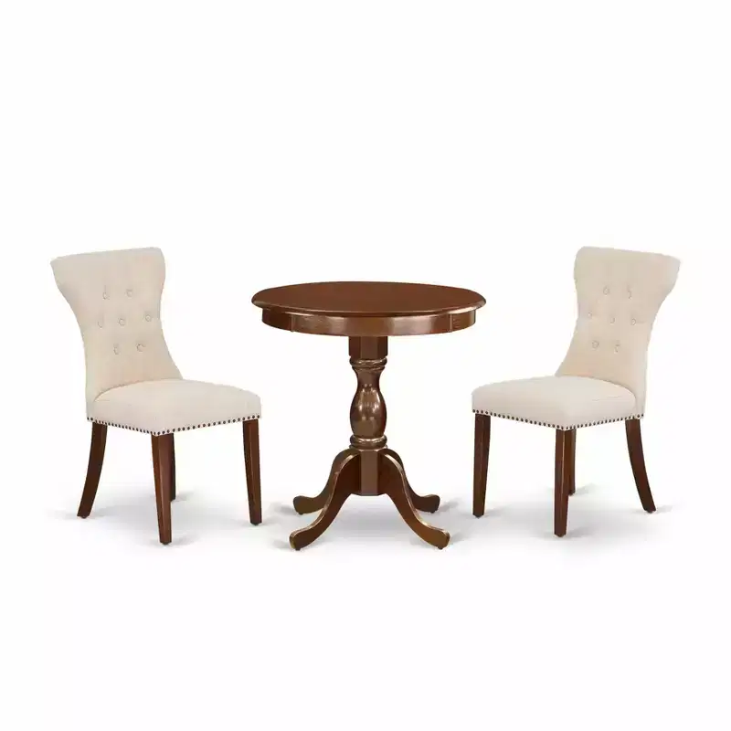 HomeStock Belmont 3-Pc Dinette Set - 2 Parson Dining Chairs and 1 Dining Room Table (Mahogany Finish)