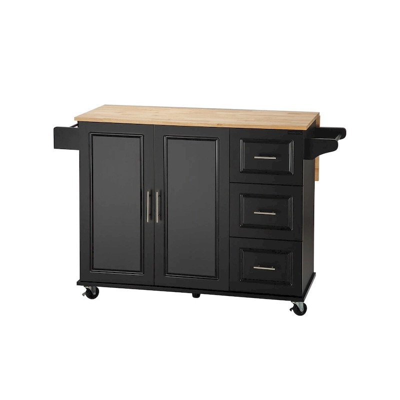 Mobile Kitchen Island & Kitchen Cart,With Extendable Rubber Wood Top and 3 Drawers - 53.93(L) x 17(W) x 36.22(H