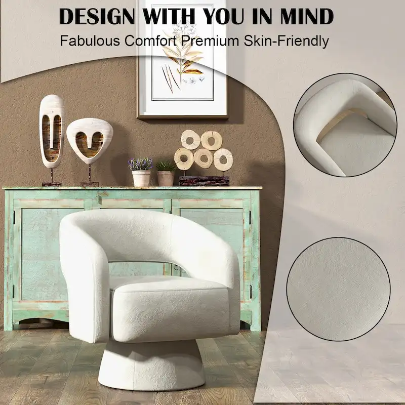 360 Degree Swivel Barrel Upholstered Modern Armchair