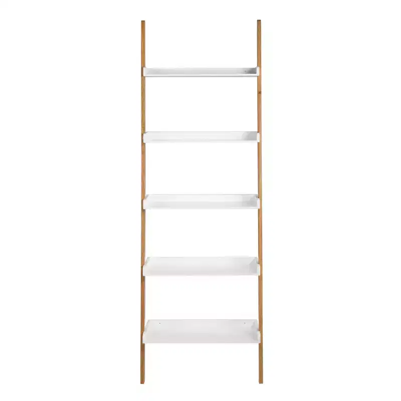 76" Remus Ladder Bookshelf Modern Oak and White - Universal Expert: Wall Leaning Design, 5-Tier Storage