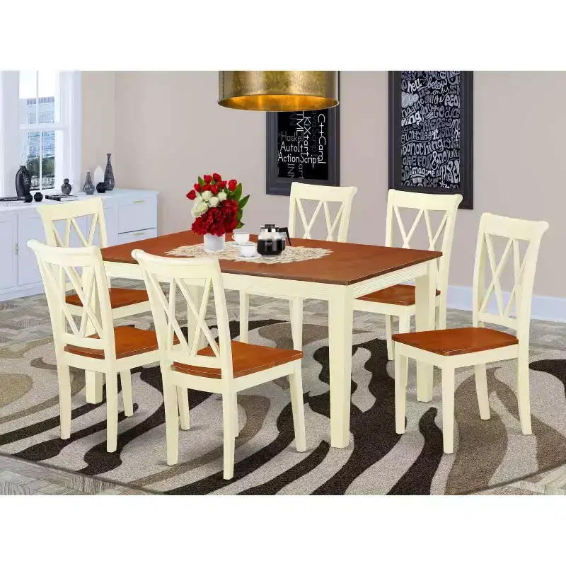 Gothic Dining Set 7Pc Rectangular Table W/ Leaf & 6 Double X Back Chairs