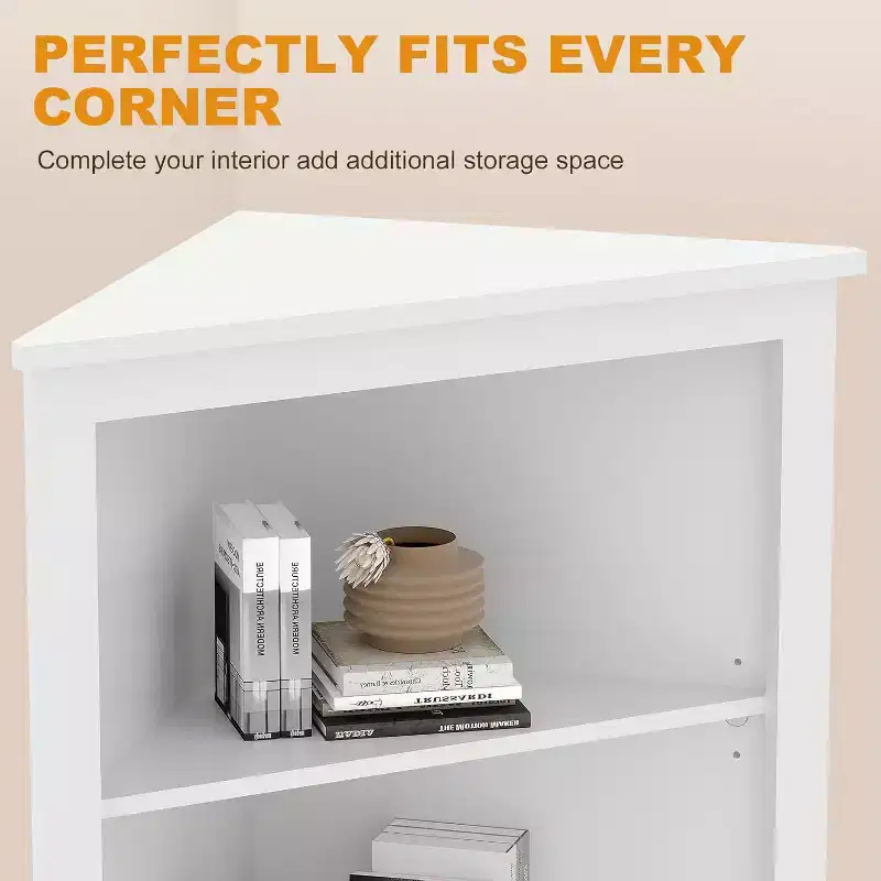 Rattan Corner Cabinet with 2 Doors and 3 Open Shelves, Corner Storage Cabinet with Adjustable Shelf