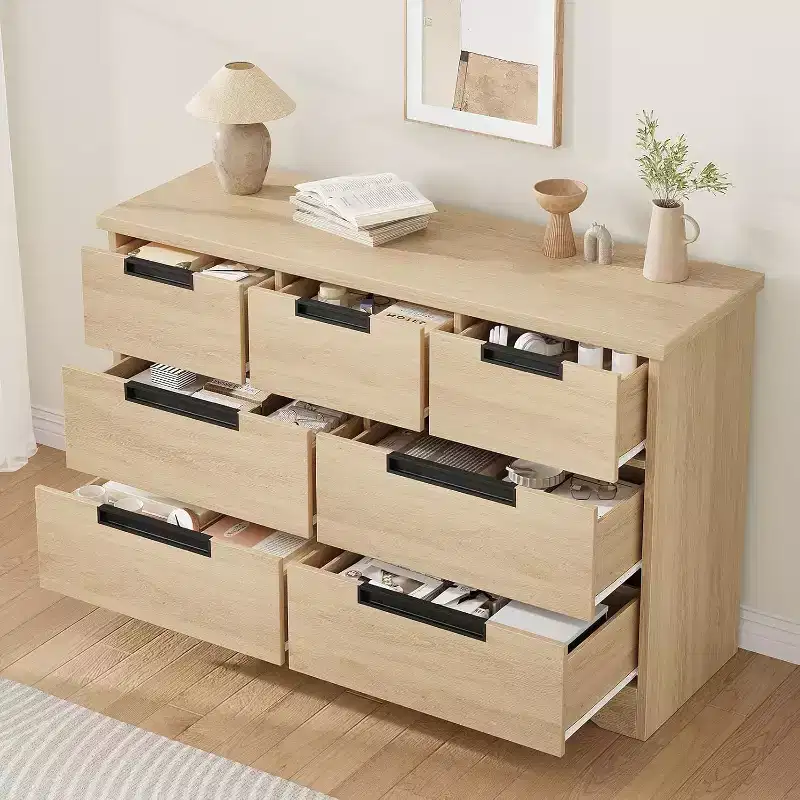 CuisinSmart 7 Drawer Dresser, Wood Chest of Drawers with Embedded Handles, Dresser Organizer for Living Room, Nursery, Hallway and Entryway