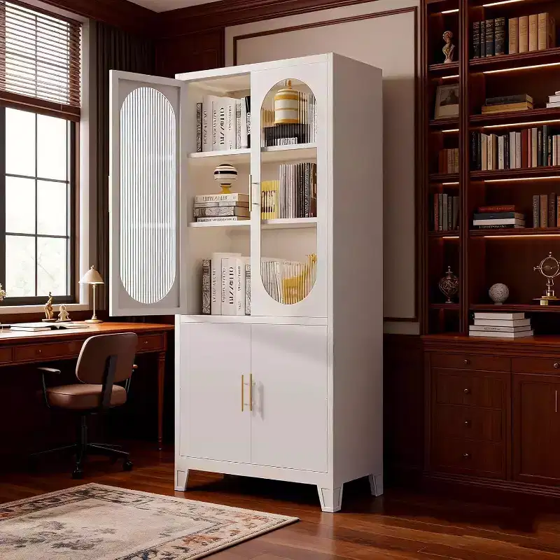 Modern Pantry Cabinet with Fluted Glass Doors, 71