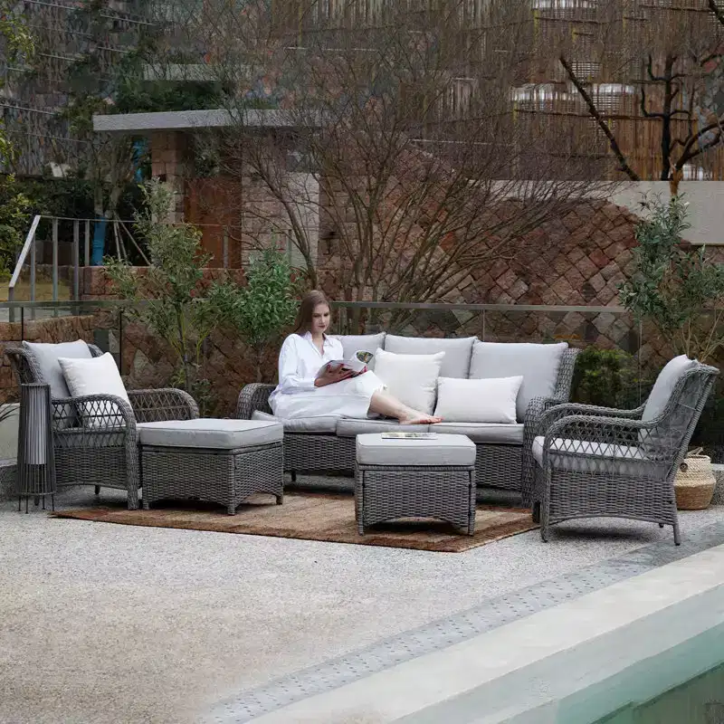 GRANDPATIO Polyethylene (PE) Wicker 5 - Person Seating Group with Cushions
