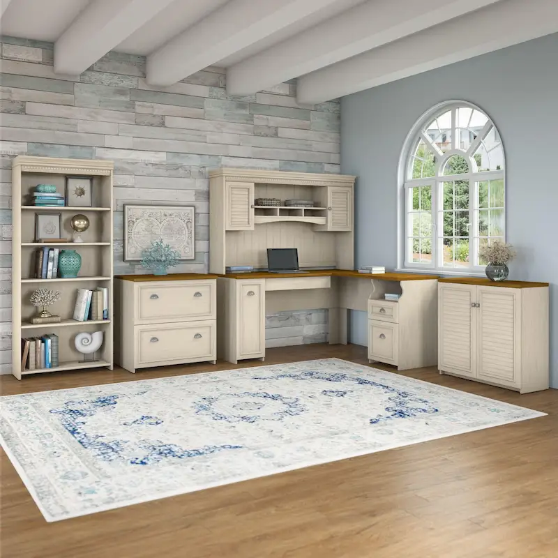 Fairview 60W Desk with Hutch, and Storage Set by Bush Furniture