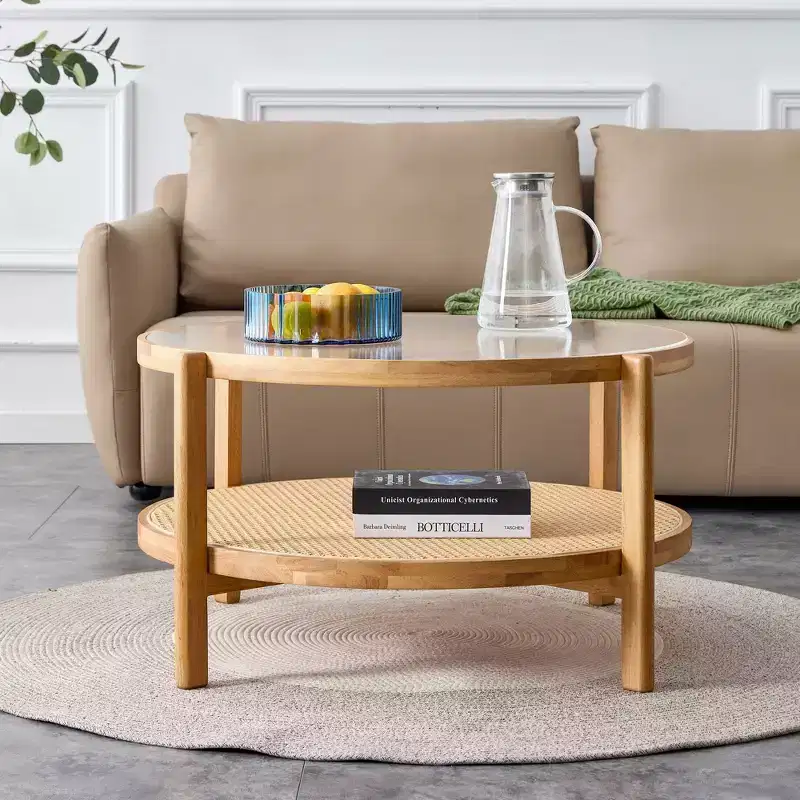 Vatros Modern Coffee Table Small Round Coffee Table with Glass Tabletop