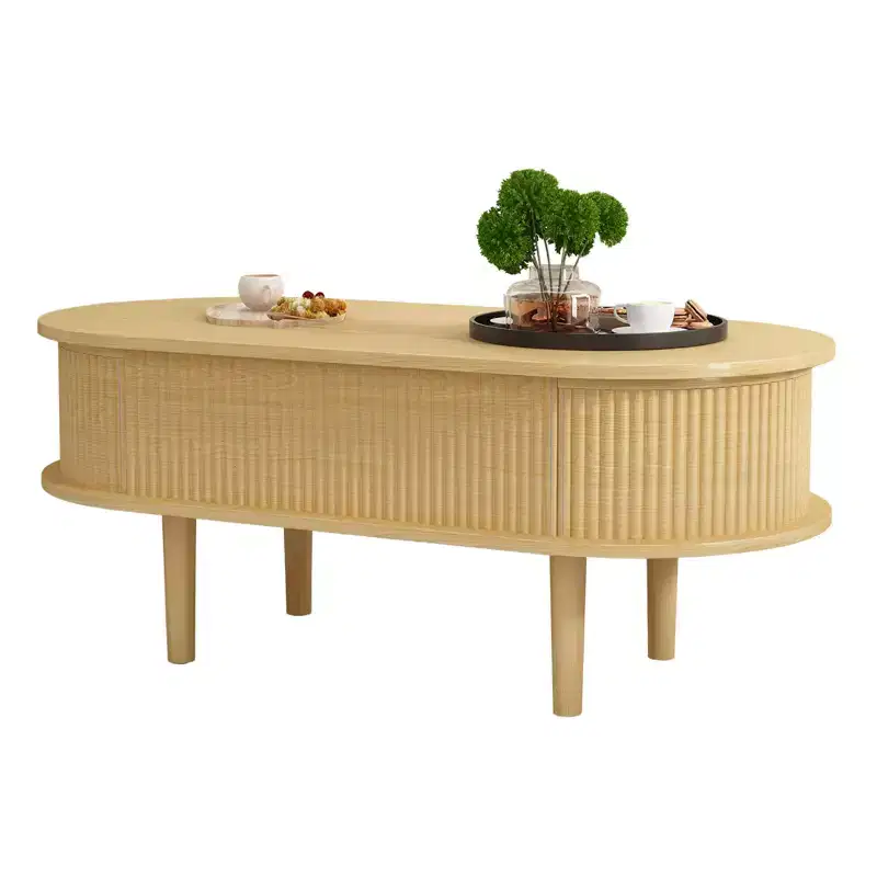 NAYSAYE Lift Top Coffee Table End Table Fluted Wooden Center Table with Hidden Storage for Living Room Office, Brown, 40*18.89*15.75