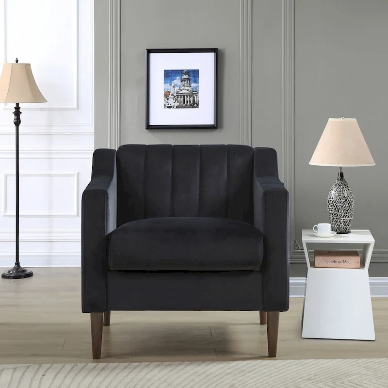Modern Upholstered Tufted Accent Chair with Metal Legs