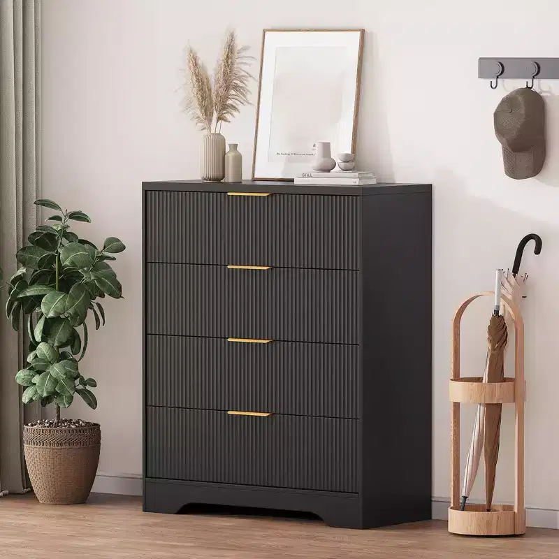 4 Drawer Dresser for Bedroom, 31.5W Wooden Chest of Drawers with Gold Handle, Storage Dresser Organizer, Closet Dresser for Bedroom Hallway