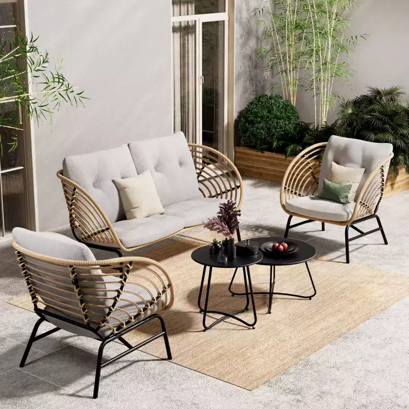 GRANDPATIO Outdoor 5-piece Wicker Patio Set With Loveseat
