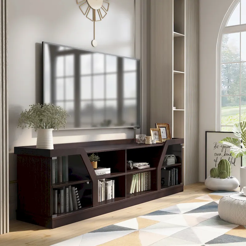 Contemporary Espresso 71-inch Multi-functional Storage TV Console