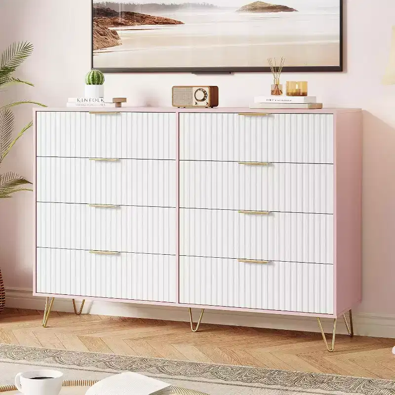 8-Drawer Fluted Wooden Dresser with Metal Handles