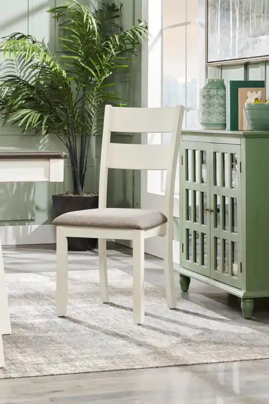 Dining Chair with Linen-Look Fabric, Wood, Ladder-Back