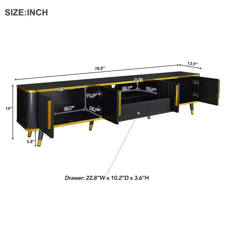 TUYOHW TV Stand with Open Shelf for TVs up to 85 Inches,Modern Entertainment Center with 2 Cabinets and 1 Drawer,Black