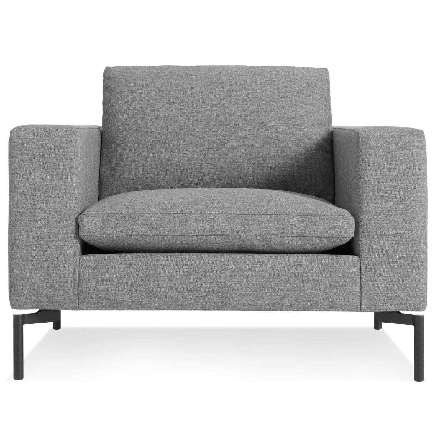 Modern Grey Fabric Lounge Chair with Wide Arms & Metal Legs for Living Room