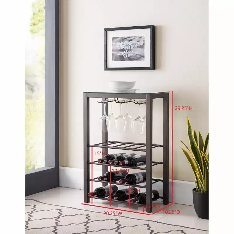 Kings Brand Furniture Freestanding Floor Wine Rack Storage Table, Hold 20 Bottles with Glasses Holder (Pewter)