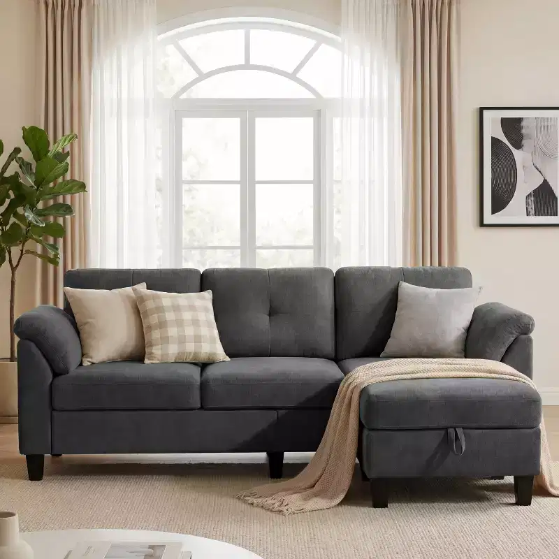 Dyonery 76.4-inch Modern Style Three-seater Sofa with Armrests and Pillows in Chenille Beige