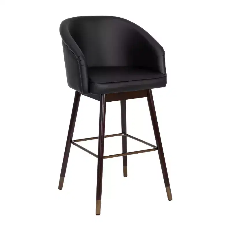 Modern Wood Frame Barstool with Metallic Accents