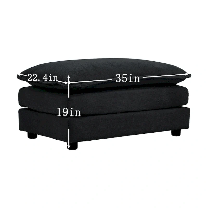 Black 4-Piece Chenille Modular Sectional Sofa with Loveseat & Ottomans