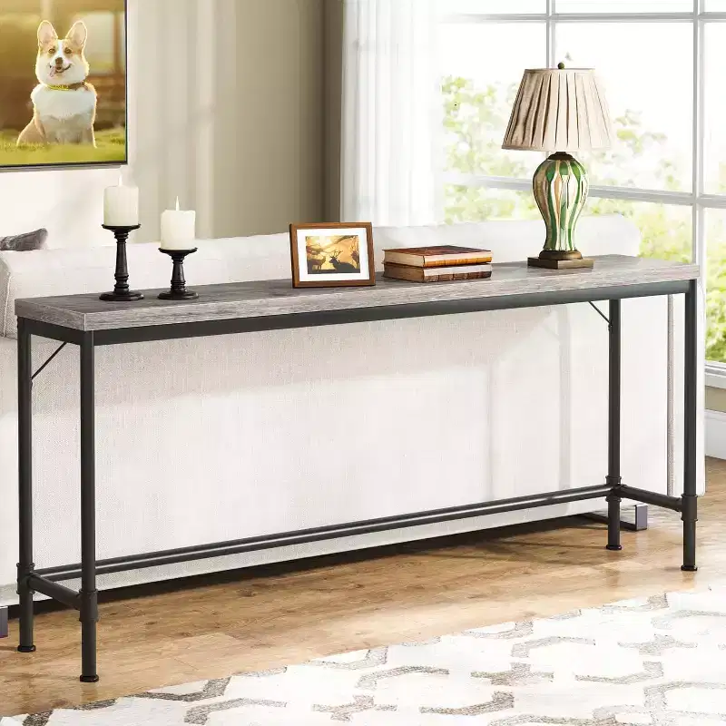 70.9-Inch Extra Long Console Table, Narrow Sofa Table for Entryway or Living Room, Rustic Grey Industrial Style