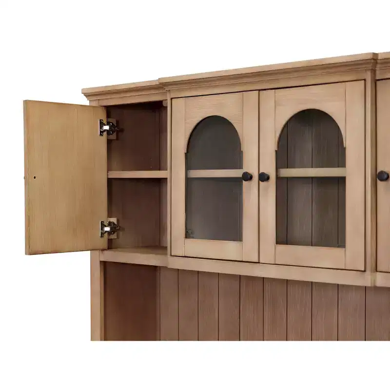 Modern Wood Credenza and Hutch Laurel Collection Light Brown - Martin Furniture: Wire Brushed, Arched Panels