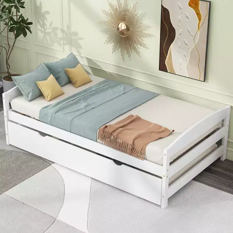 Twin Size Wood Platform Bed?With Twin Size Trundle, Easy Assembly