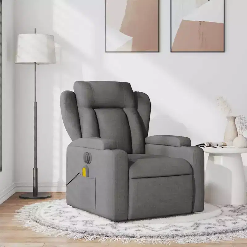 Massage Recliner Chair Dark Gray Fabric