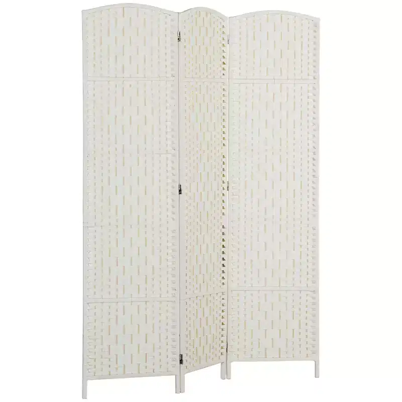 HOMCOM Room Divider, Folding Privacy Screen, 6FT Tall Portable Wicker Weave Partition Wall Divider for Bedroom, Home Office, White