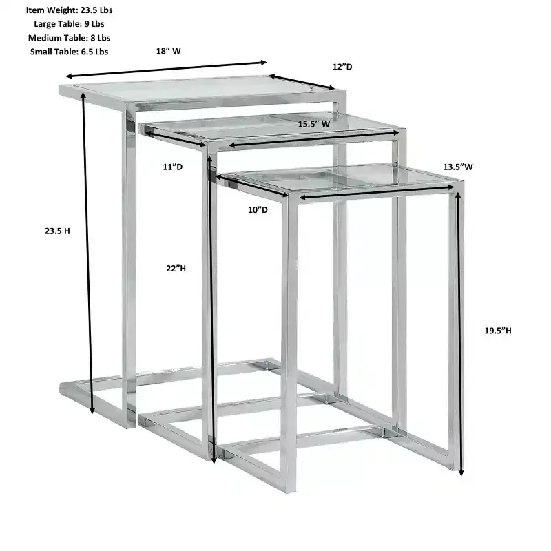 Carolina Living Emil Nesting Table Set Gold: Clear Tempered Glass, Metal Frame, No Assembly Required