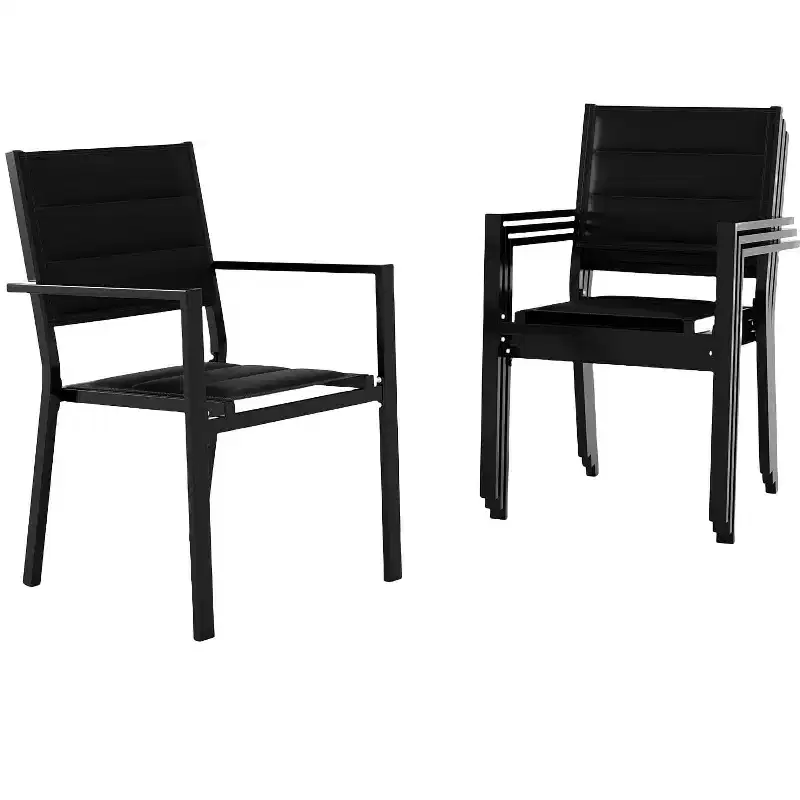Patio Stackable Chairs Set of 4, Outdoor Aluminum Stacking Dining Chairs with Breathable Textilene Farbic for Outdoor, Patio, Deck, Backyard