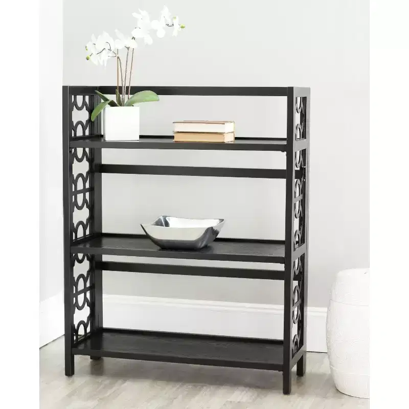 Small Open Bookcase, Black, 3-Shelf, Poplar Wood