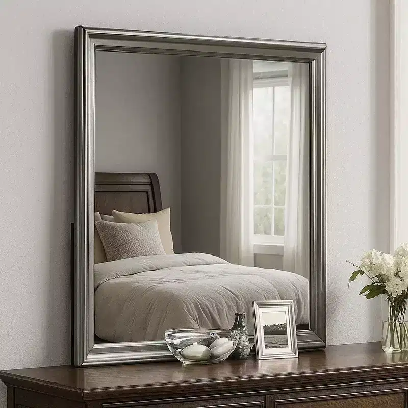 Royal Hampton Dresser Mirror, Dark Gray, Square 38 Inch Solid Wood Frame