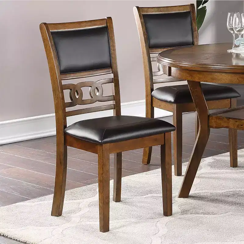 Okak Vintage Upholstered Dining Chairs Set of 2, Solid Rubberwood Kitchen Side Chairs with Unique Back for Dining/Living Room