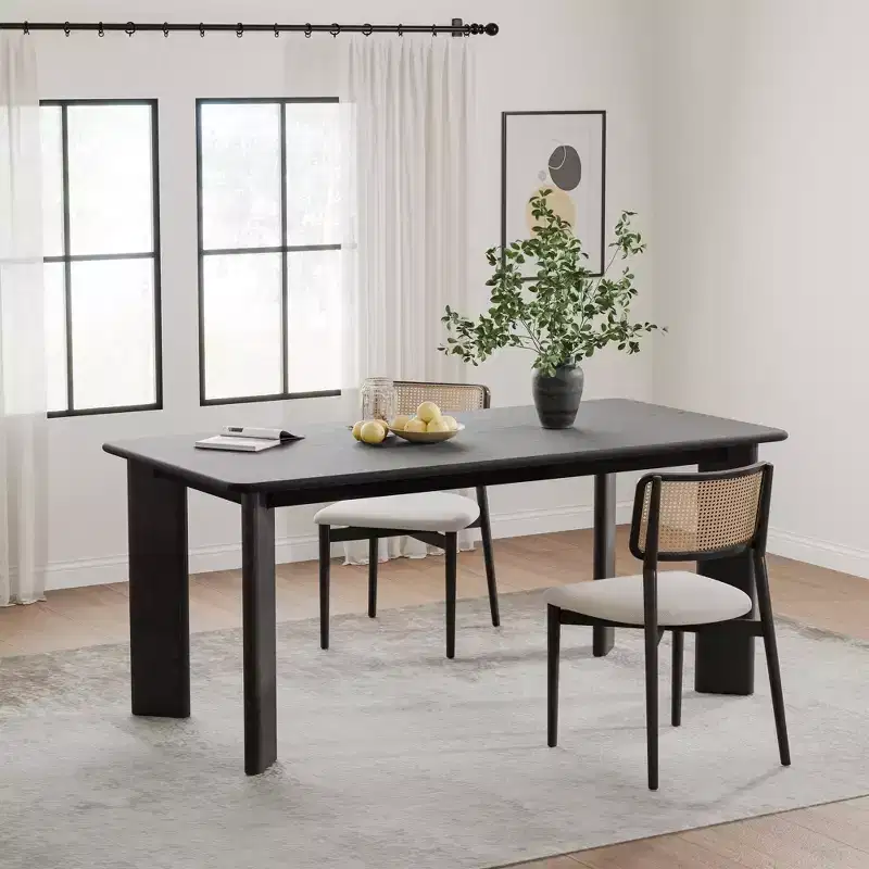 67 Inch Black Square Dining Table For Multiple People Dining At The Same Time, Suitable For Both Dining And Living Rooms