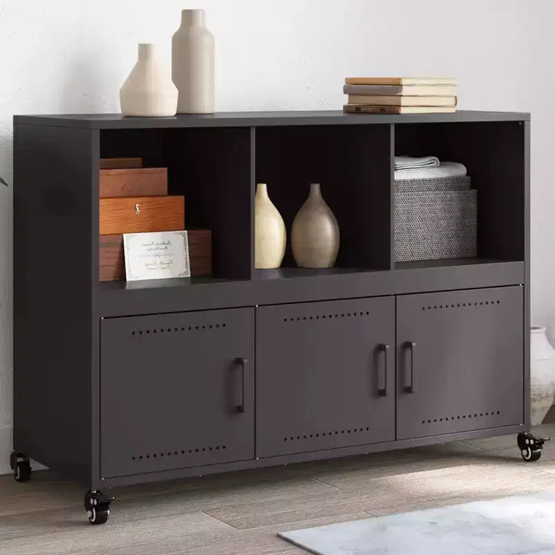 Sideboard Black Cold-rolled Steel Medium Cabinet Rectangular