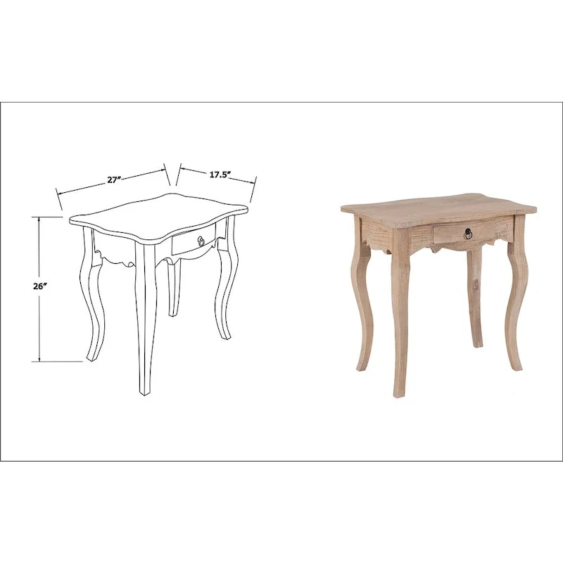 Unfinished Mindi Wood Side Table With Drawer by East at Main - 26 x 18 x 26