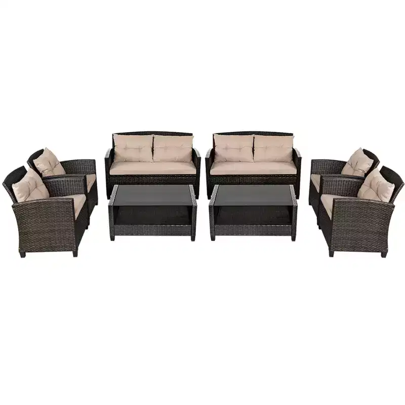 Costway 8pcs Patio Rattan Conversation Set Cushioned Outdoor Furniture Set